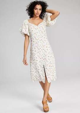 And Now This Women's Floral-Print Balloon-Sleeve A-Line Dress Sz L